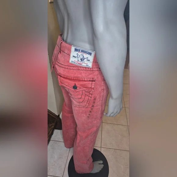 True Religion Men's Slim Jeans in Faded Coral - Picture 7 of 14